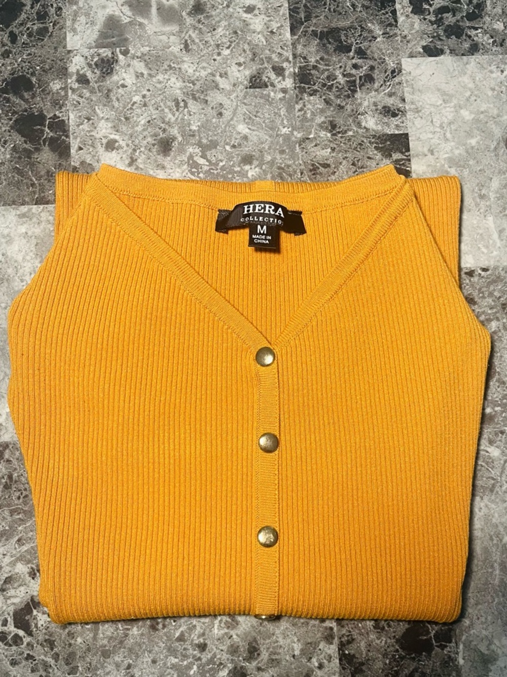 Hera Collection Off-Shoulder Button-Front Ribbed Mini Dress - Mustard - Picture 5 of 5